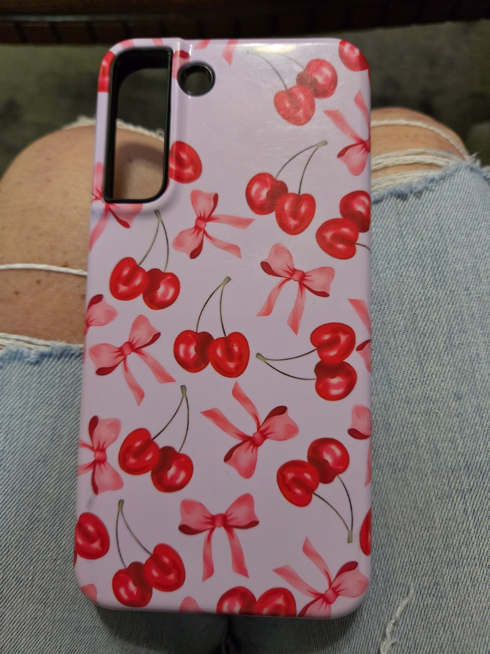 S22 Plus Cherry Pattern Pink Phone Case (Brand Unspecified)